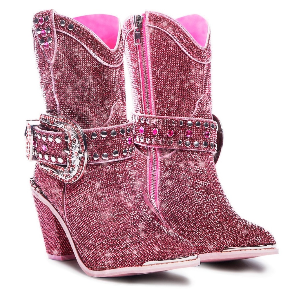 Sheriff Shine Cowboy Boots in Sequin Pink. Size 10
